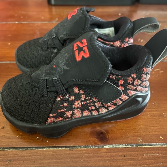 Nike Lebron Other - Nike Lebron XVII Red Black TD Toddler Sneaker Hook Loop Shoes Size 5C BQ5596-006